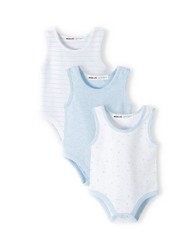 3 sleevless blue bodysuits