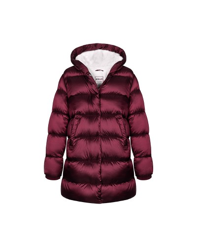 Long red puffer jacket